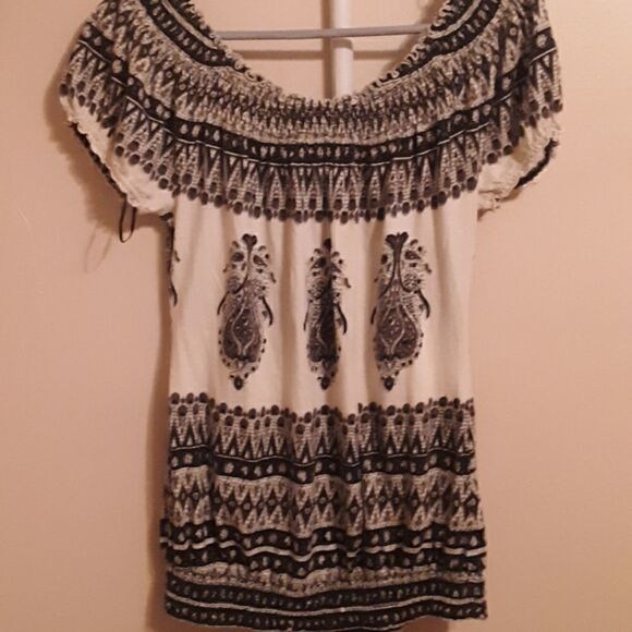 LUCKY BRAND SMOCKED KEYHOLE OFF SHOULDER BOHO S - Picture 5 of 5